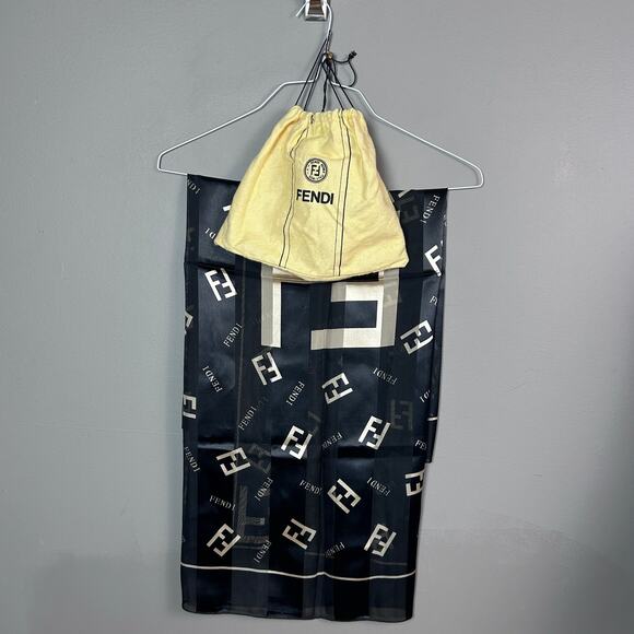 Fendi FF logo scarf large vintage black gold classic - Picture 4 of 13